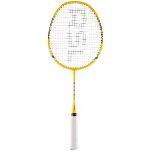 Yellow, black and white kids badminton racquet from RSl. White strings with black RSL logo. White grip.