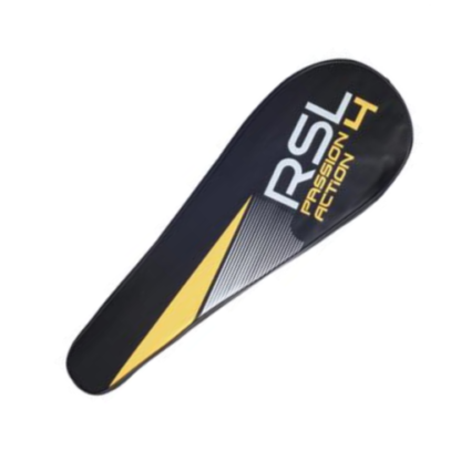 Bag for single racquet from RSL. Black with yellow and white details and RSL in white writing.