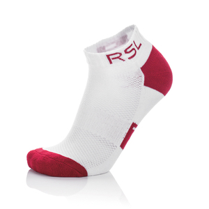 Sock with red details and RSL in red writing on top. Short socks.
