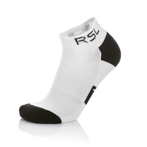 Sock with black details and RSL in black writing on top. Short socks.