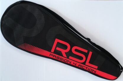 Bag for single racquet from RSL. Black with red details and RSL in red writing.
