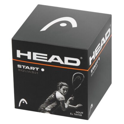 Single box of HEAD Start squash ball. Black Box with HEAD in white writing and white HEAD logo on top.