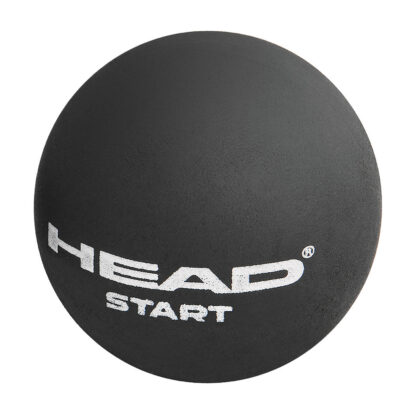 Squash ball with HEAD Start in white writing.