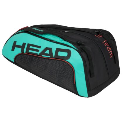 Tennisbag in black and teal with HEAD in black writing 12 racquet bag