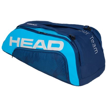 Tennisbag in dark blue and light blue with HEAD in white writing 9 racquet bag