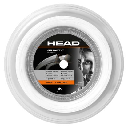 Reel of 200m HEAD Gravity hybrid string in white and anthracite.
