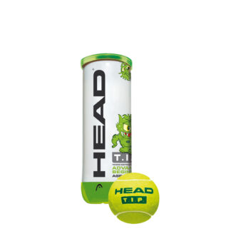 Tube with 3 green tennis balls - tiny friendly monster.