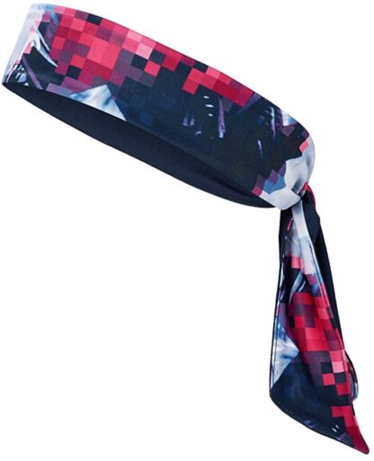 Bandana in red, white and blue in geometric design. HEAD logo in white on front.