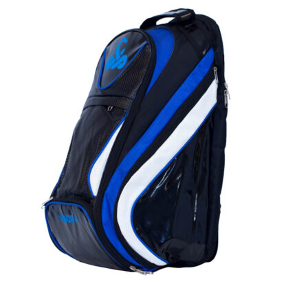 Backpack for Padel. Black with to wide stribe in blue and white