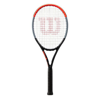 Tennis racquet. Beam in orange, gray and black. A big red "W" painted on the white strings.
