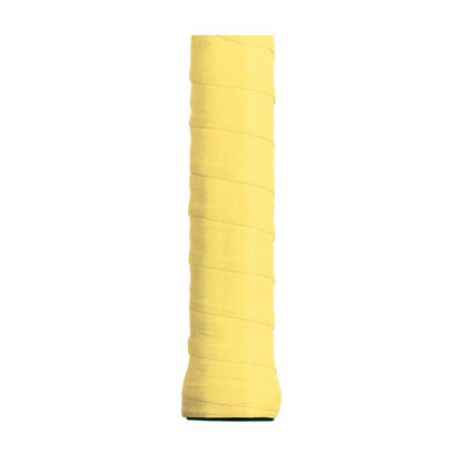 Racquet handle with yellow overgrip