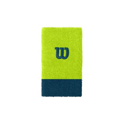 Wide wristband, 2 colors (Lime and dark blue) and "W" for Wilson in dark blue