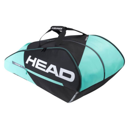 Tennisbag in black and mint with HEAD in white 12 racquet bag