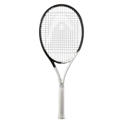 White and black tennis racquet from HEAD. Black strings with white HEAD logo. White grip. HEAD Speed Team L 2022.