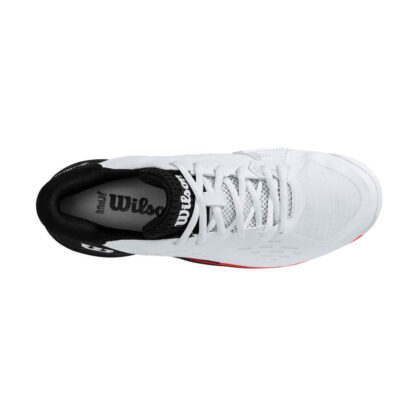 Top view of white shoe with black and red details from Wilson.