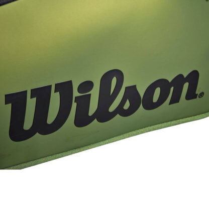 Black and olive racquet bag from Wilson. With space for 15 racquets. Wilson in black writing.