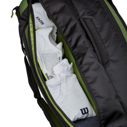 Black and olive racquet bag from Wilson. With space for 9 racquets.