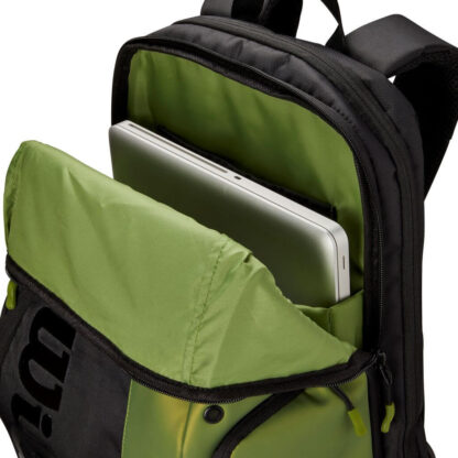 Black and olive racquet backpack from Wilson. With room for computer.