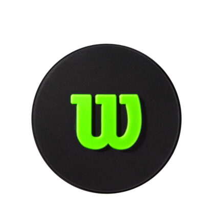 Dampener for tennis in black with lime Wilson logo. Made for the Wilson Blade racquet.