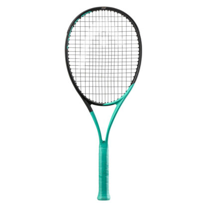 Mint and black tennis racquet from HEAD. Black strings with white HEAD logo. Mint grip. HEAD Boom Team L.