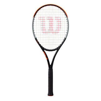 Tennis racquet. Beam in orange, grey and black. A big red "W" painted on the white strings.
