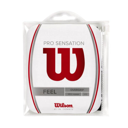 A pack of 12 Wilson Pro Sensation overgrips in black. Wilson Pro Sensation overgrip for Racquets.
