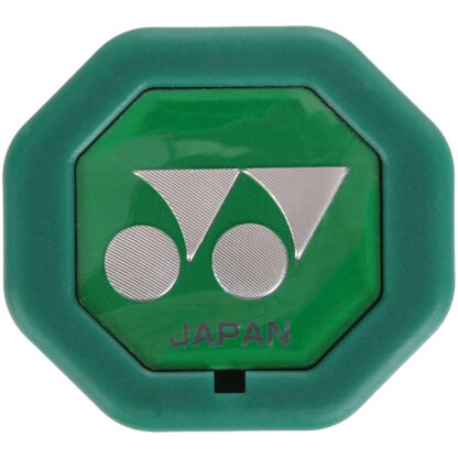 Green butt cap with green trap door with silver Yonex logo. Yonex butt cap for tennis racquets.
