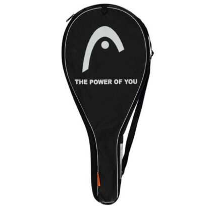 Black tennis racquet cover. With "HEAD" and "The power of you" in white writing.