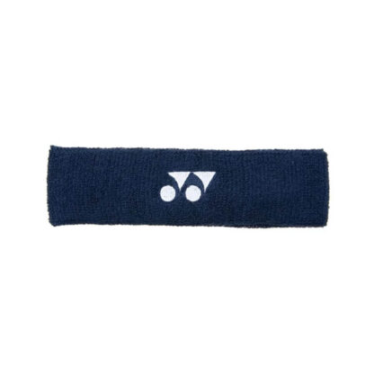 Navy blue headband with embroidered white Yonex logo.