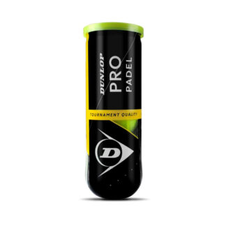 Tube with 3 padel balls. black wrapper with Dunlop Padel Pro in white writing.