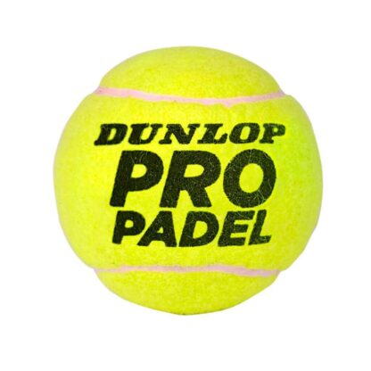 Padel ball with Dunlop Pro Padel in black writing.