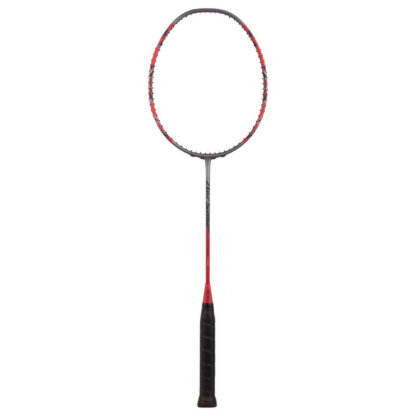 Greyish Pearl and red racquet from Yonex. Black grip. Yonex ArcSaber 11 Pro.