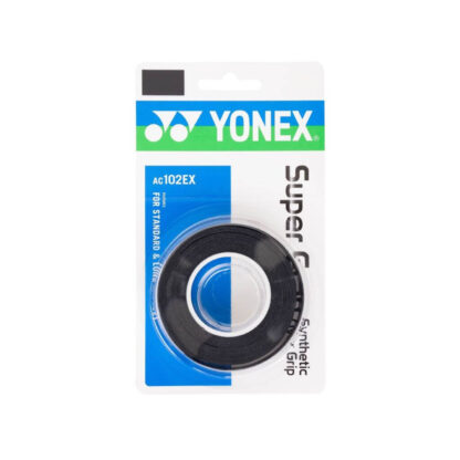 Pack with 3 Yonex Super Grap grips in black colour.
