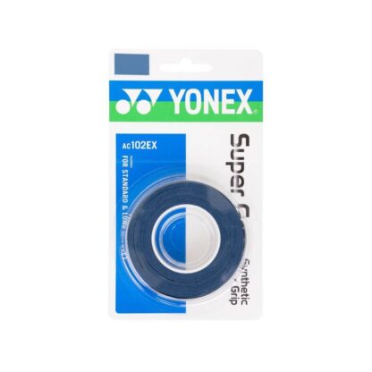 Pack with 3 Yonex Super Grap grips in navy colour.