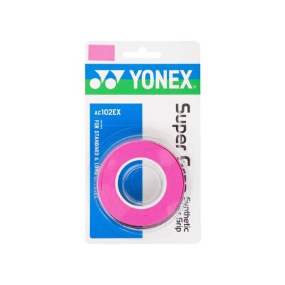 Pack with 3 Yonex Super Grap grips in pink colour.