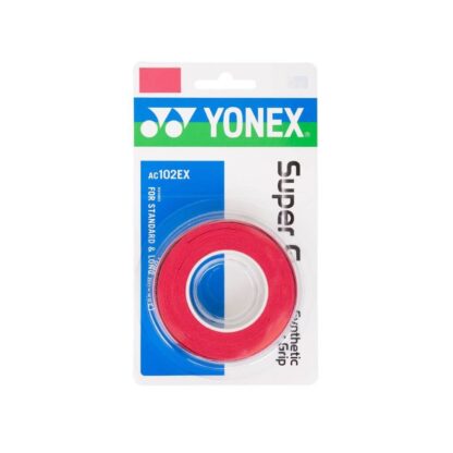 Pack with 3 Yonex Super Grap grips in red colour.