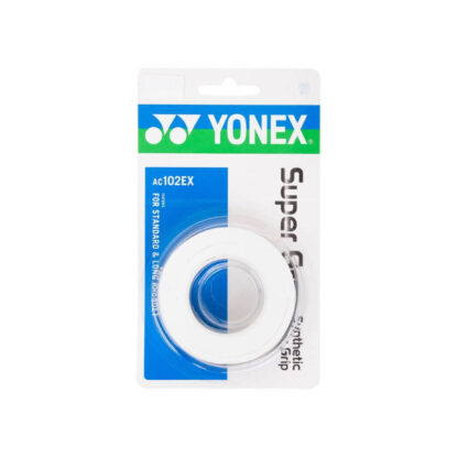 Pack with 3 Yonex Super Grap grips in white colour.