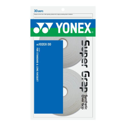 A pack of 30 Super Grap overgrips from Yonex in white. 2 coils of 15 grips.
