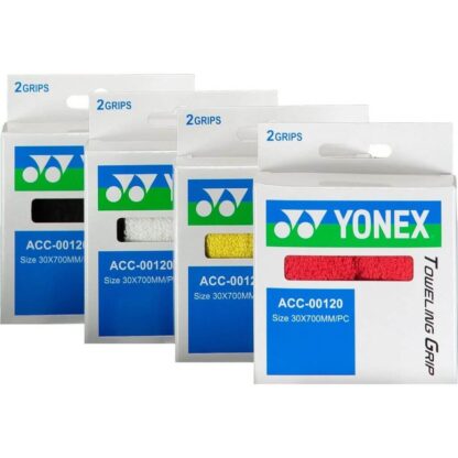 White pack with 2 pieces of towel grip for badminton from Yonex. Assorted colours.