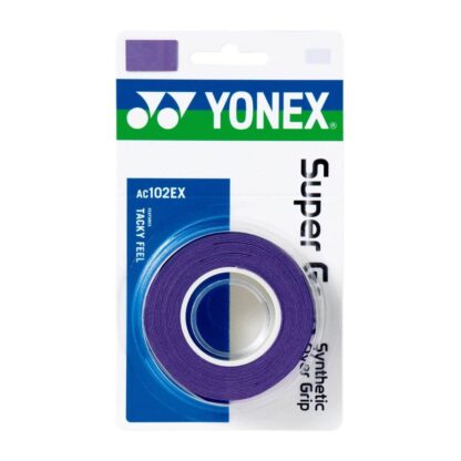 Pack with 3 Yonex Super Grap grips in dark purple colour.