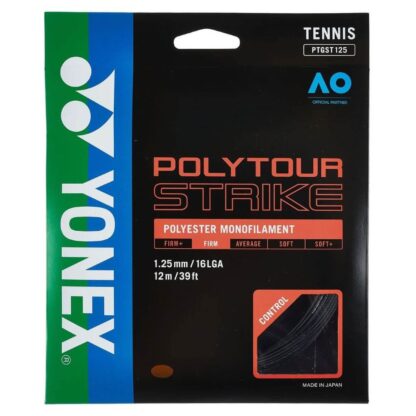 Set of Yonex Polytour Strike 125 string in Cool Black colour.