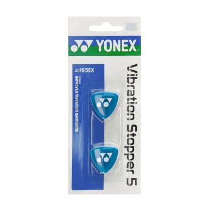 Pack of two triangular dampers from Yonex in blue with white Yonex logo.