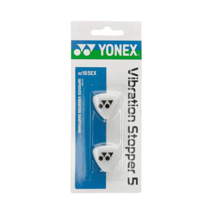 Pack of two triangular dampers from Yonex in white with black Yonex logo.