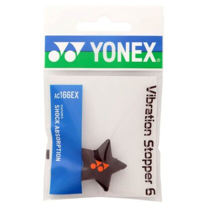 Pack of one star shaped damper from Yonex in black with orange Yonex logo.