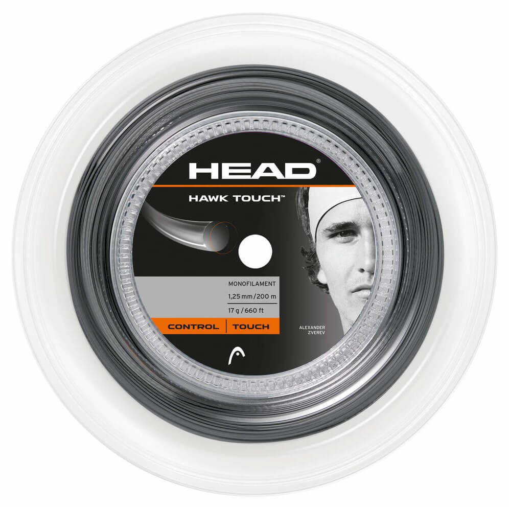 200m reel of HEAD Hawk Touch 1.25 mm string in Anthracite colour.