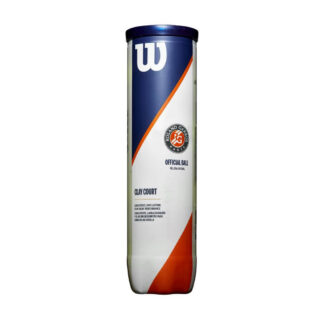 Tube with 4 tennis balls - White blue and orange details alongside a Roland Garros Logo. Wilson Roland Garros Tennis balls Clay.