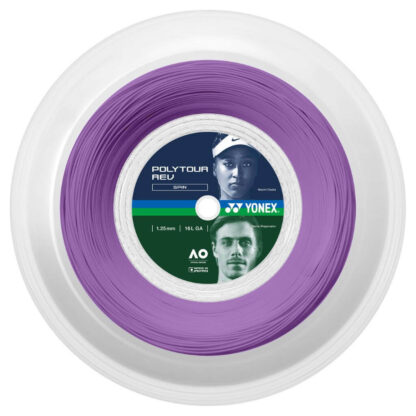 200m reel of Yonex Polytour Rev 125 string in purple colour.