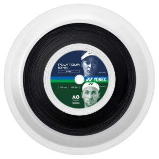 200m reel of Yonex Polytour Spin 125 string in black colour.