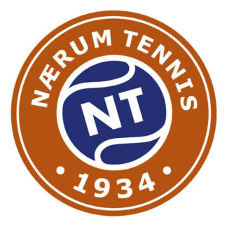 Club logo for Nærum Tennisklub showing a silhouette of a tennis ball in blue and white, and club name and 1934 written in a circle surrounding the tennis ball