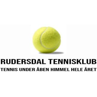 Club logo for Rudersdal Tennisklub showing a yellow tennisball and text "Rudersdal Tennisklub - Tennis under the open sky all year round"